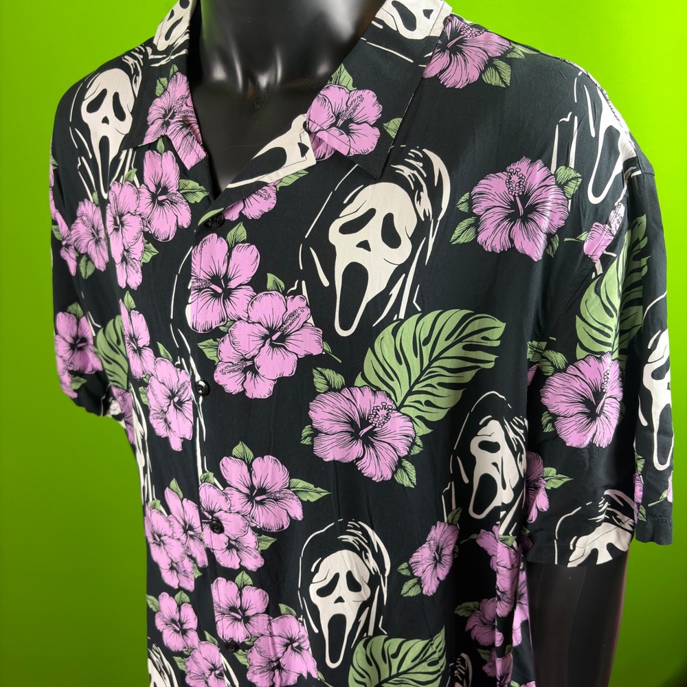 Ghost Face Scream Halloween Hawaiian Shirt Mens 3XL Rayon Floral Horror Camp NWT